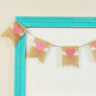 burlap valentine banner on blue frame