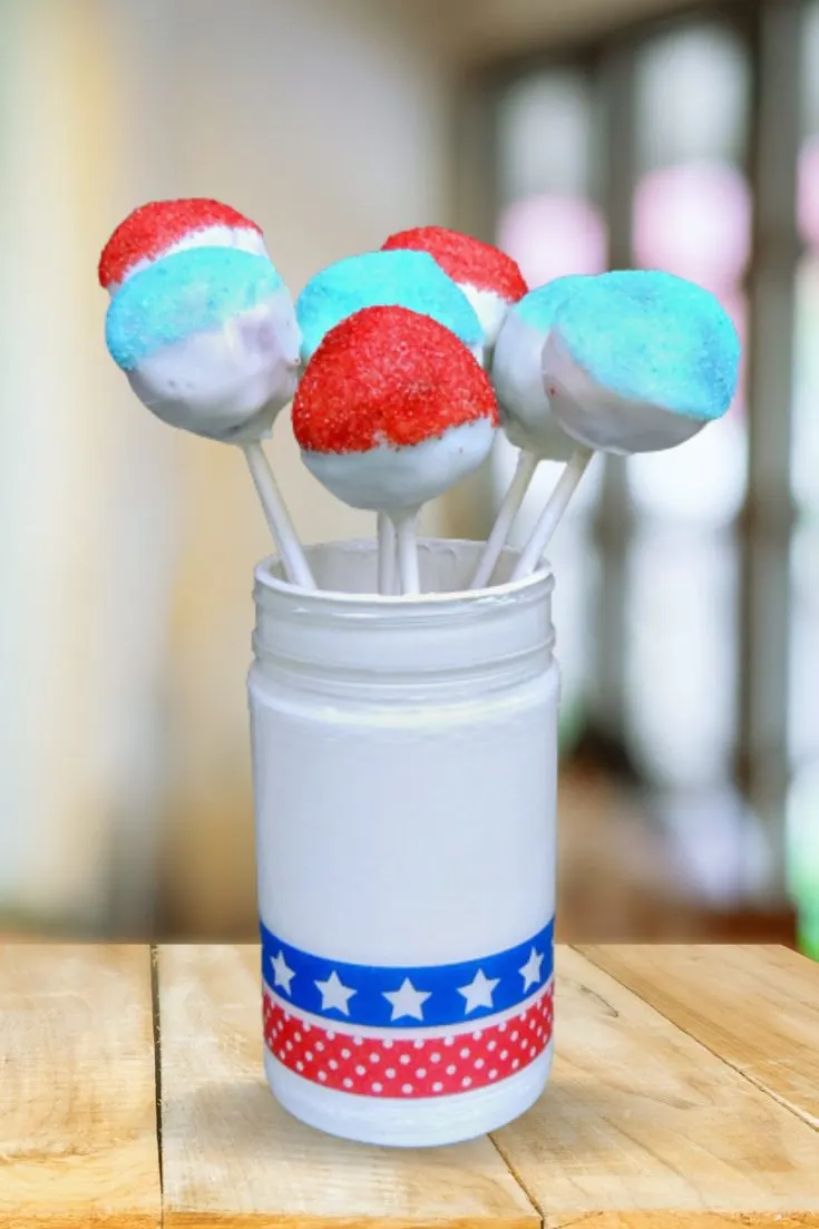 red white blue brownie pops