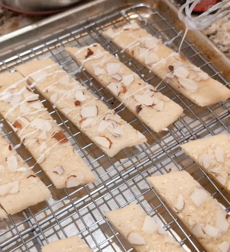 drizzled icing on almond cookies