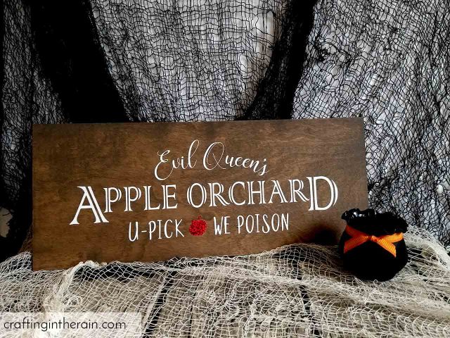 evil queen's apple orchard wood sign
