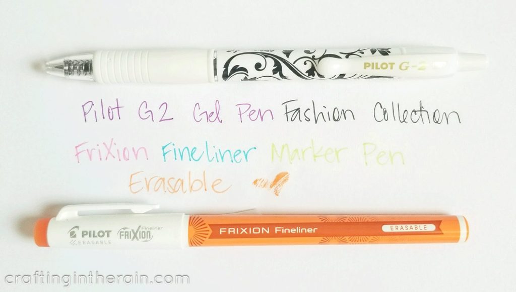 G2 penna och FriXion fineliner