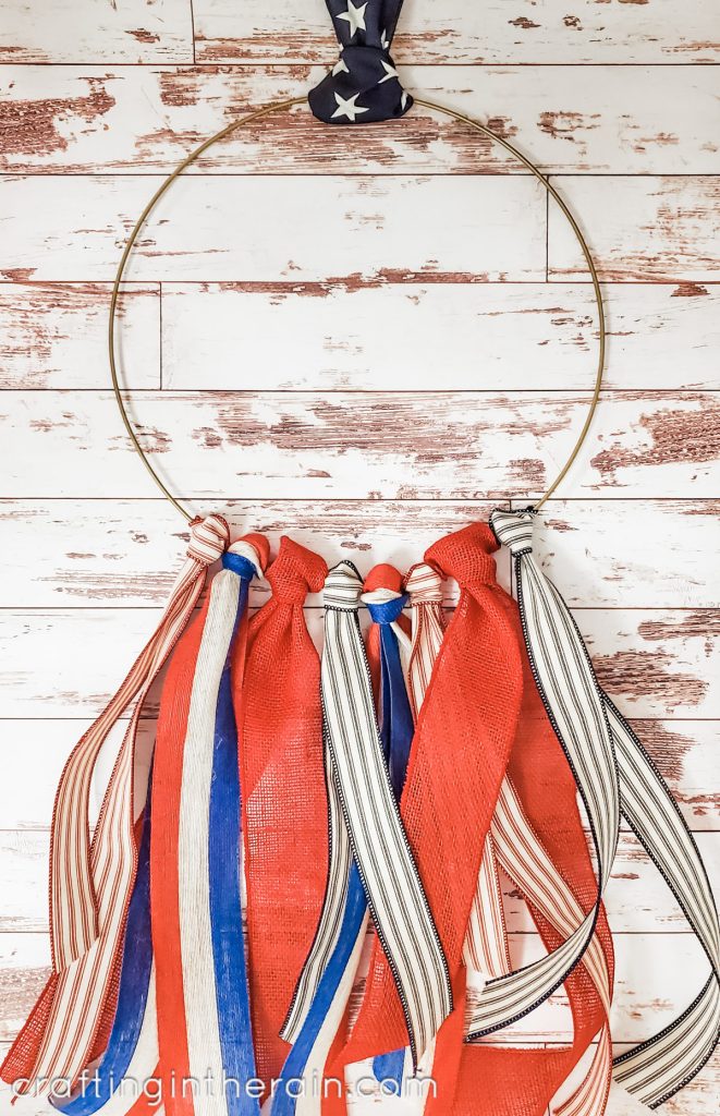 Hanging ribbon hoop wreath
