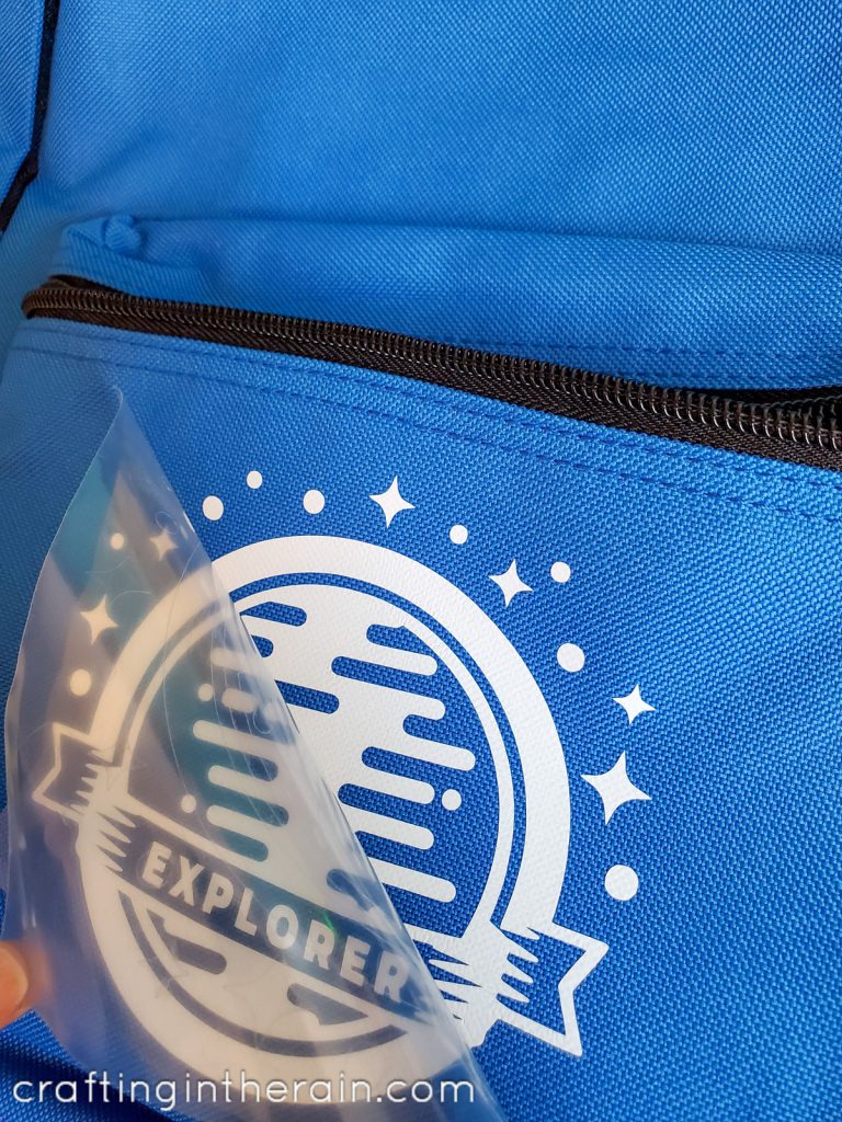 iron on vinyl on backpack