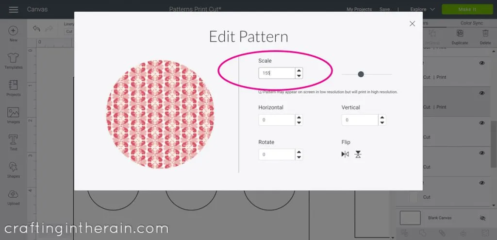Edit print pattern in Design Space