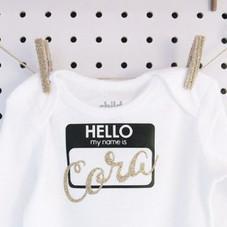 hello name tag onesie