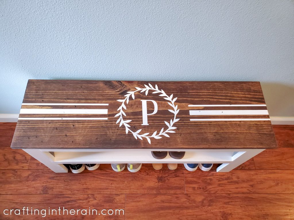 Stenciled shoe bench