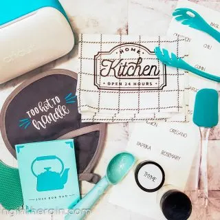 kitchen gift cricut with teal accessories