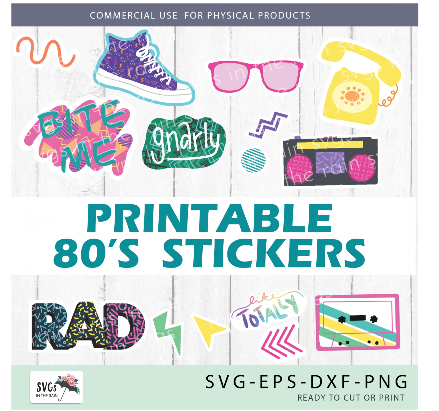 Printable 80's Stickers Crafting in the Rain