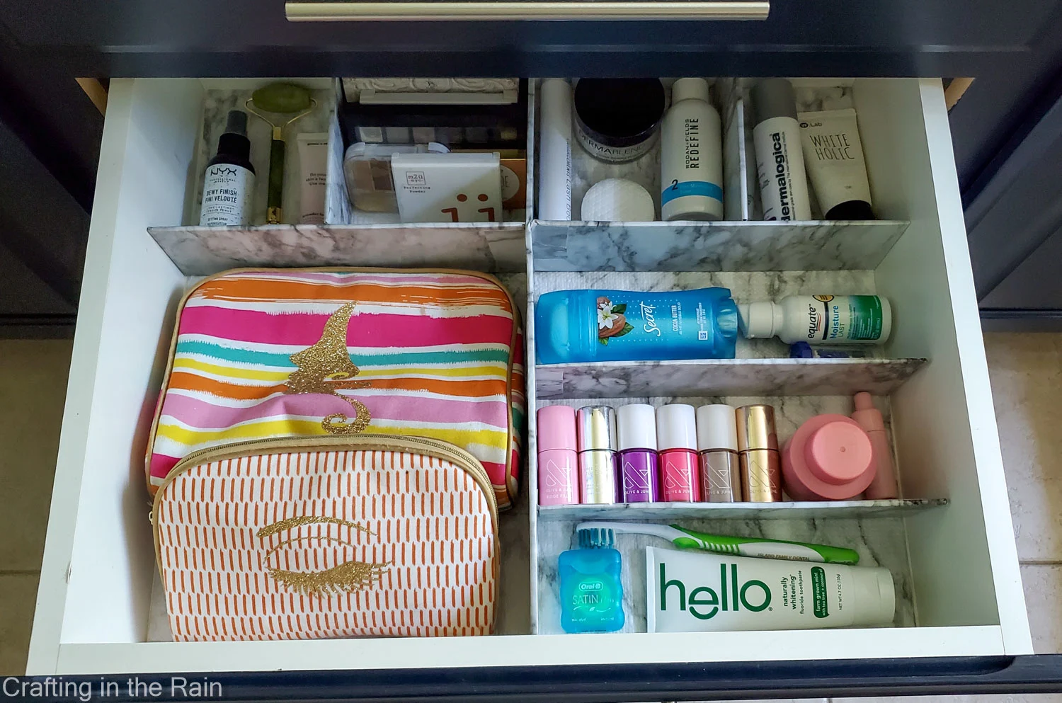 Bathroom Drawer Organizer with Duck Brand Liner - Crafting in the Rain