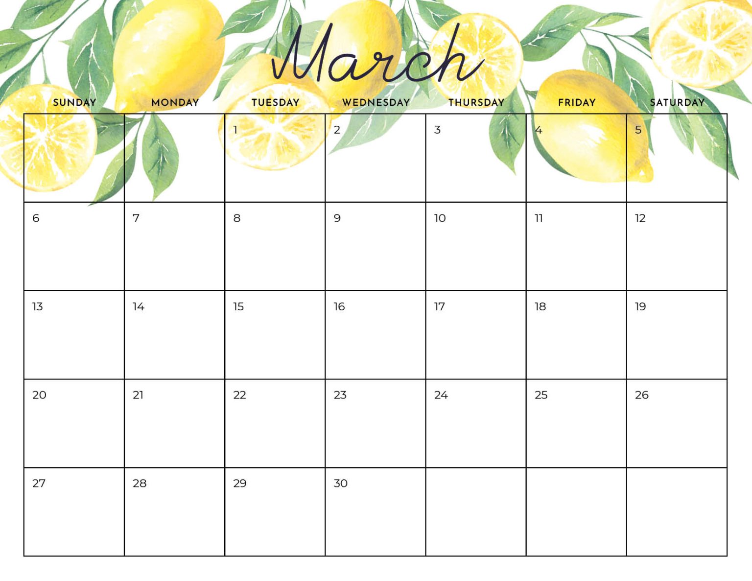 Lemon Printable Calendar Crafting in the Rain