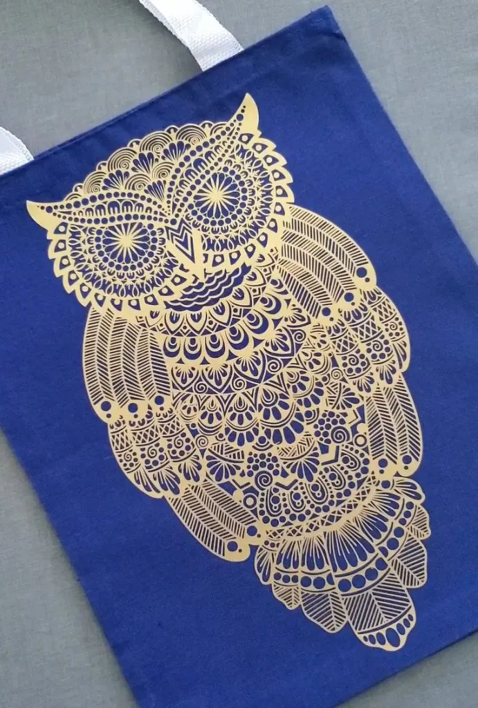 intricate owl tote bag
