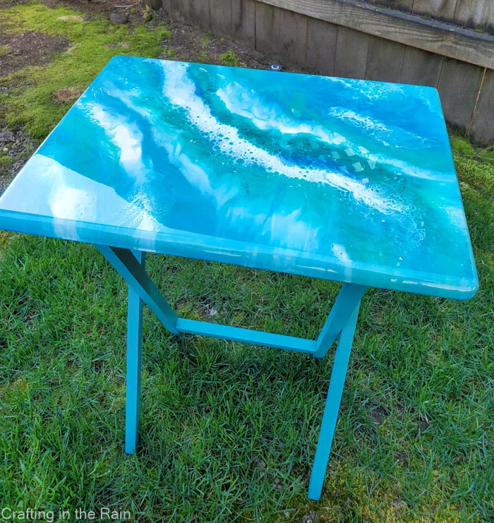 tv table with resin