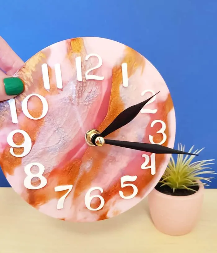 pink marble resin clock