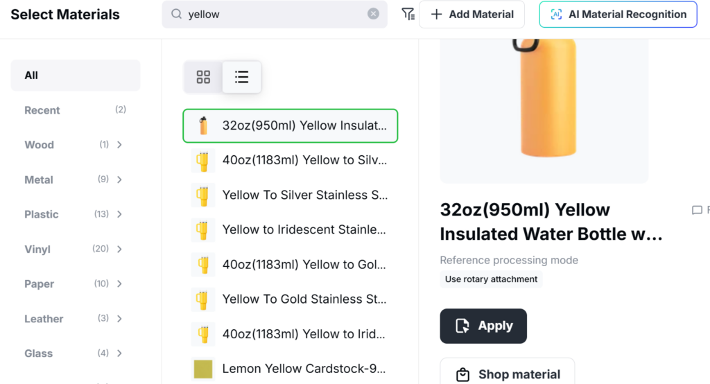 materials library xtool